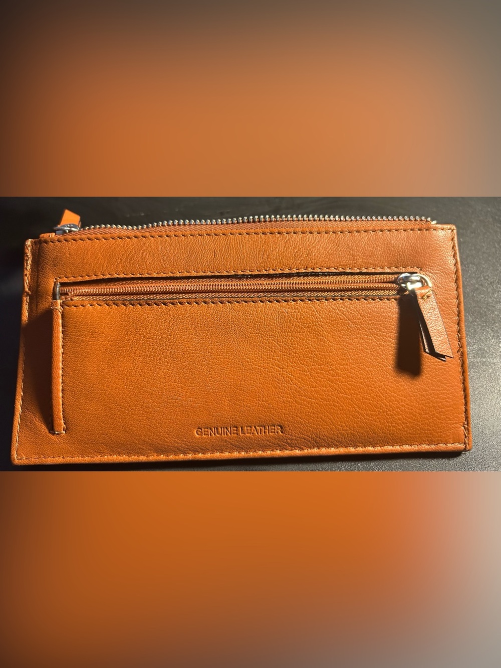 Lodis Leather Zip Wallet in Bright camel with Silver Zipper - Picture 2 of 3